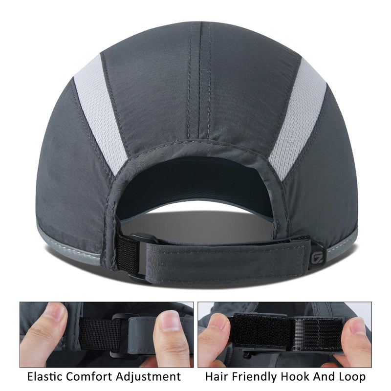 GADIEMKENSD Sport Hat 50+ UPF Inhibit UV Lightweight Baseball Cap Quick Drying Reflective Foldable Cap Water Repellency with Mesh Race Suitable for Men Woman Running Outdoor Activity Cap Dark Gray - Image 3