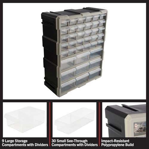 Stalwart 39-Drawer Plastic Small Parts Organizer - Desktop or Wall Storage Drawers for Organizing Hardware, Crafts, Garage, or Classroom (Black) - Image 2
