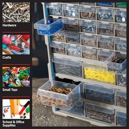 Stalwart 39-Drawer Plastic Small Parts Organizer - Desktop or Wall Storage Drawers for Organizing Hardware, Crafts, Garage, or Classroom (Black) - Image 4