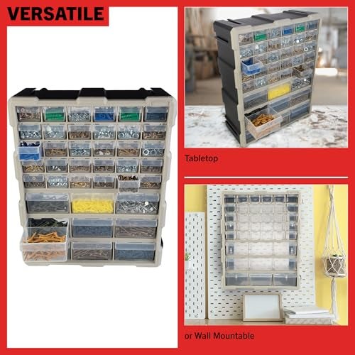 Stalwart 39-Drawer Plastic Small Parts Organizer - Desktop or Wall Storage Drawers for Organizing Hardware, Crafts, Garage, or Classroom (Black) - Image 3