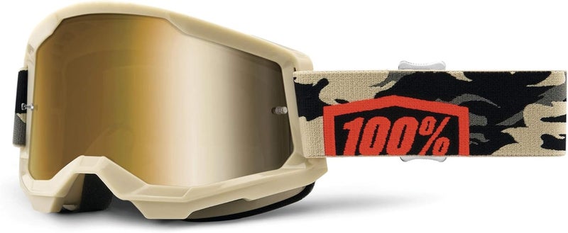 100% Strata 2 Motocross & Mountain Bike Goggles - Kombat with True Gold Lens