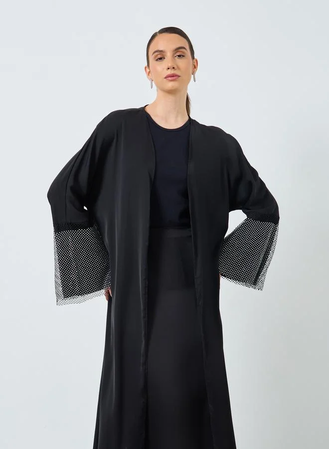 تايك تو Take Two Mesh Insert Sleeve Open Front Abaya
