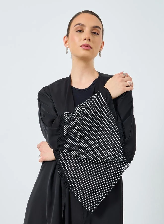 تايك تو Take Two Mesh Insert Sleeve Open Front Abaya
