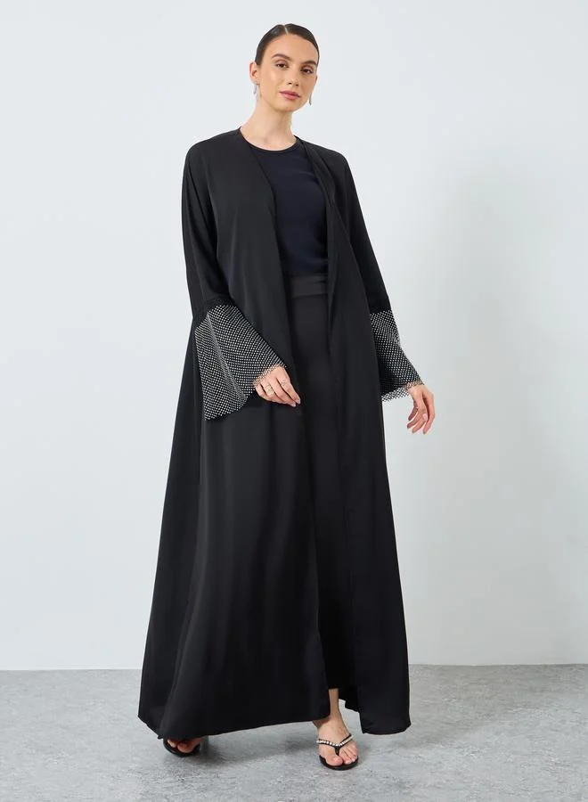 تايك تو Take Two Mesh Insert Sleeve Open Front Abaya