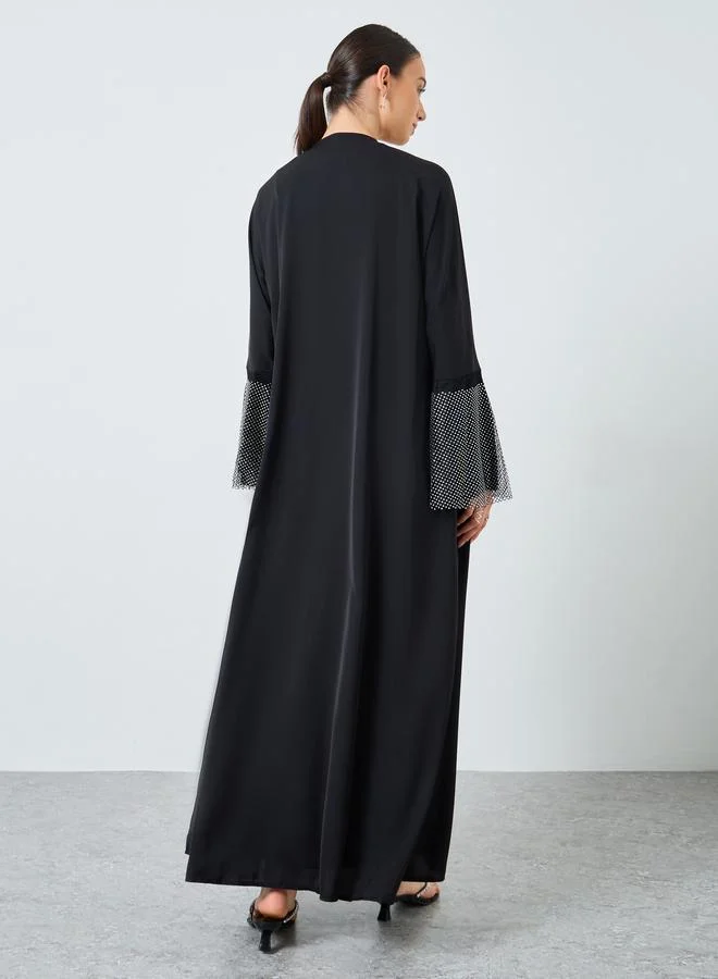 تايك تو Take Two Mesh Insert Sleeve Open Front Abaya