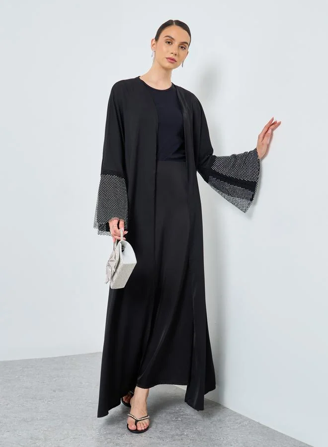 تايك تو Take Two Mesh Insert Sleeve Open Front Abaya