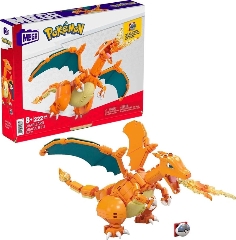 Mega Brands MEGA Pokémon Building Toys Set Charizard with 222 Pieces, Articulated and Poseable, 4 Inches Tall, for Kids - Image 1