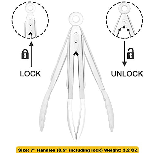 HINMAY Mini Tongs with Silicone Tips 7-Inch Serving Tongs, Set of 3 (White) - Image 5