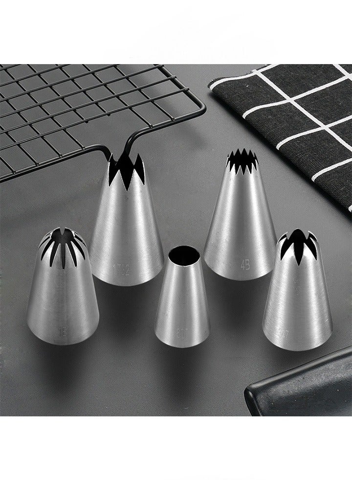 Eilimi 5 Pieces Set Large Piping Tip Kit, Stainless Steel Frosted Piping Kit, Pastry Cake Decorating Tips Cookie Cupcake Decorating Kit Baking Tools, Multiple Nozzles to Choose from (1E 347 FX-4B 1732 607) - Image 2