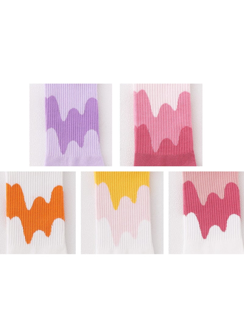 5 Pairs of Women's Fun Cotton Crew Socks in Bright Colors for Casual Wear - Image 2