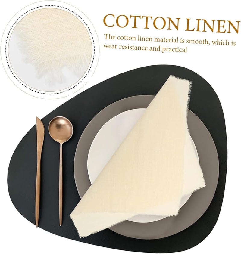 مناديل العشاء القطنية الكتانية القابلة لإعادة الاستخدام باللون البيج 4 قطع ماصة للمطبخ وتناول الطعام والحفلات - Image 5