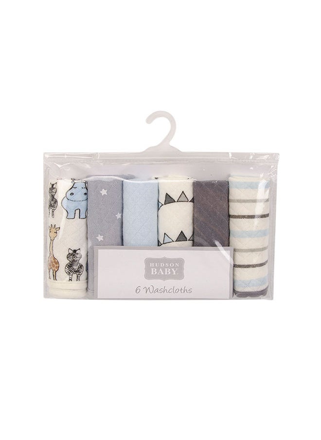 hudson baby 6 Piece Quilted Washcloths Royal Safari  - Image 2