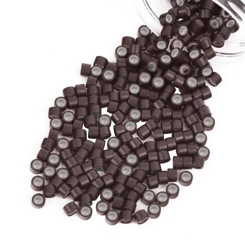 Vlasy 200Pcs 4mm Silicone Lined Micro Ring Beads for Hair Extensions 5Colors Apply (200Pcs Brown) - Image 1