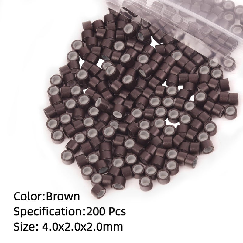 Vlasy 200Pcs 4mm Silicone Lined Micro Ring Beads for Hair Extensions 5Colors Apply (200Pcs Brown) - Image 3