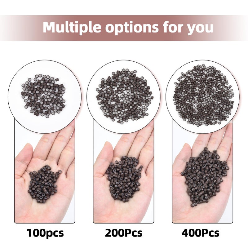 Vlasy 200Pcs 4mm Silicone Lined Micro Ring Beads for Hair Extensions 5Colors Apply (200Pcs Brown) - Image 5