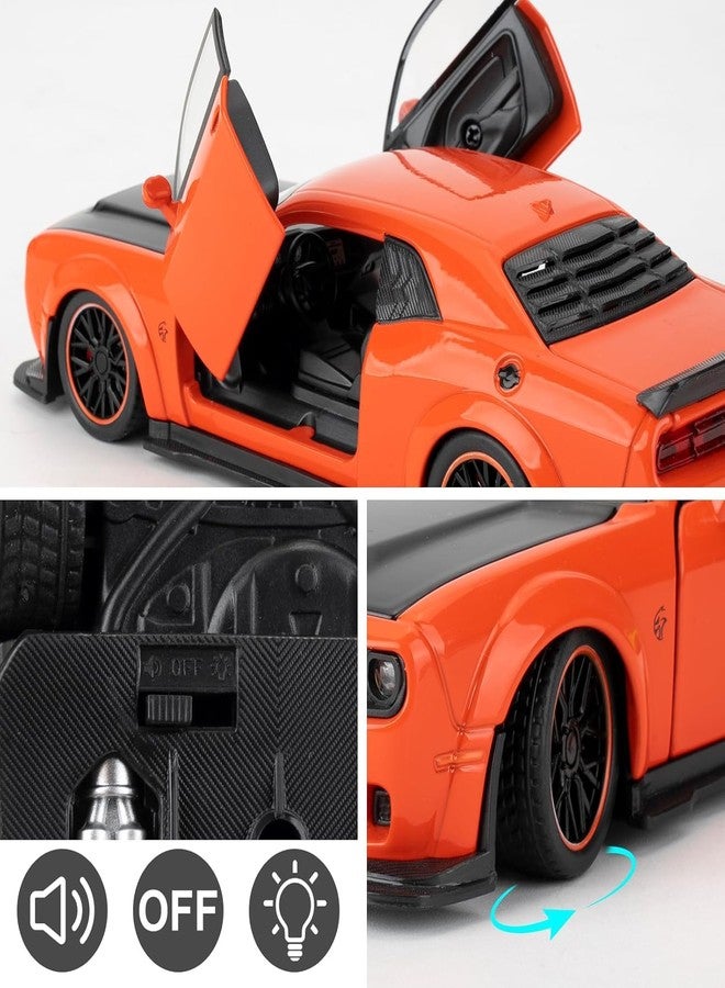 FEXXA Hellcat 1:32 Scale Dodge Challenger Die-Cast Metal Toy Model Car for Kids - Pull Back Mechanism, Birthday Gift for 3+ Year Old Boys (Hellcat Orange) - Image 3