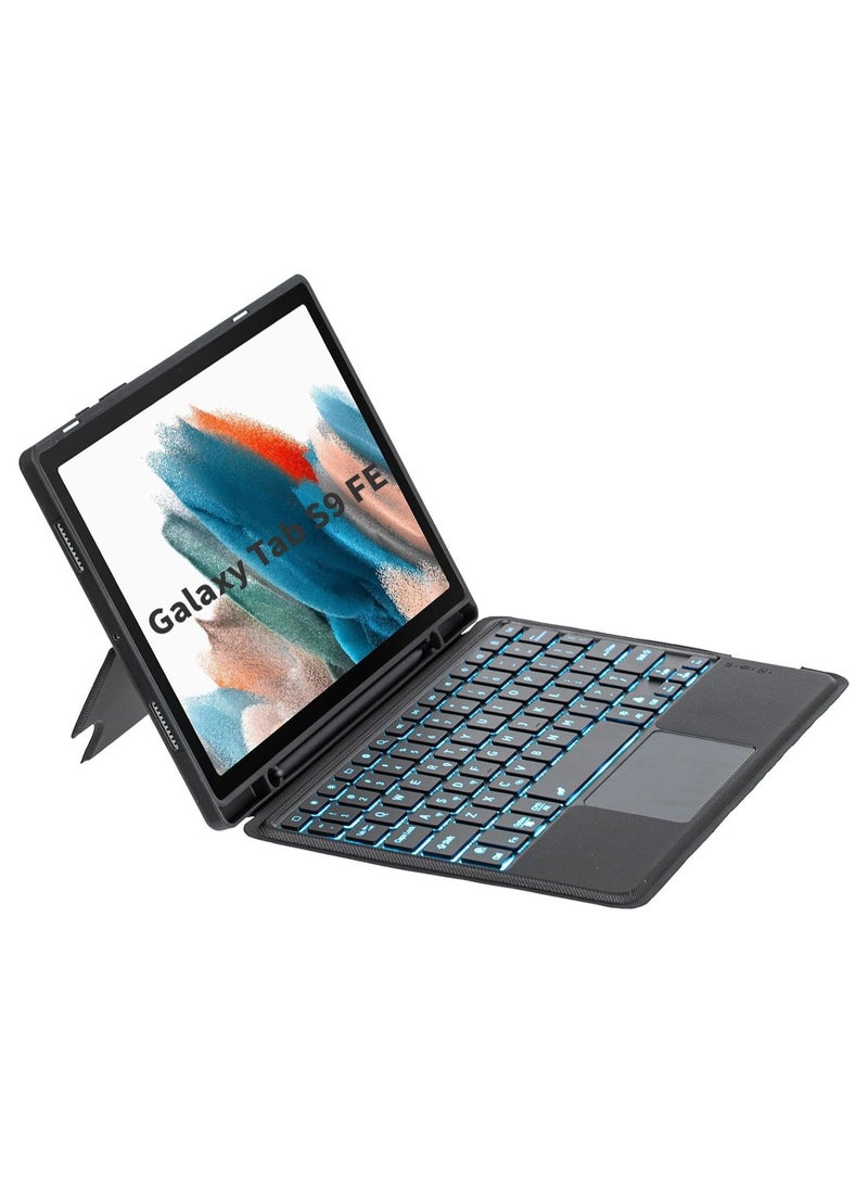 general Arabic and English Backlit Keyboard Case Compatible with Samsung Galaxy Tab S9 FE/Tab S9 11 inch 2023, 7 Colors Backlight Detachable Wireless Touched Keyboard Cover - Image 1