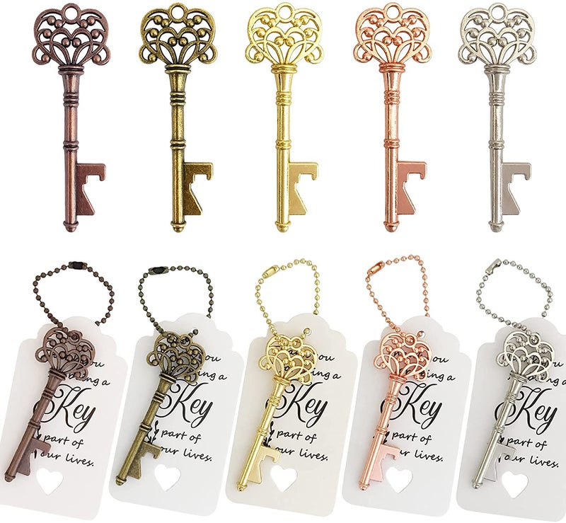 WODEGIFT 100 PCS Wedding Favors Key Bottle OpenersBridal Shower Party FavorsVintage Skeleton Key Rustic Wedding Favors Decoration 5 colors mix and match