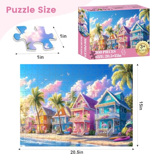 VOLUVOLU 300 Pieces Jigsaw Puzzles for Adults Color House Puzzle for Adults Children Seniors Oil Painting Style Puzzle 300 Pieces Gift for Birthday Home Decor Fun for Family Entertainment205 15 in - Image 5