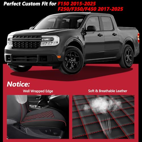WENNFOUR F150 Seat Covers 2015-2026 Full Set, Truck Interior Sets with Lumbar Support Custom Fit for Ford F150 2015-2026, F250/F350/F450 2017-2026 Super Duty Crew Cab XLT XL Lariat Platinum, BlackRed - Image 4