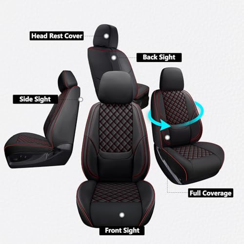 WENNFOUR F150 Seat Covers 2015-2026 Full Set, Truck Interior Sets with Lumbar Support Custom Fit for Ford F150 2015-2026, F250/F350/F450 2017-2026 Super Duty Crew Cab XLT XL Lariat Platinum, BlackRed - Image 2