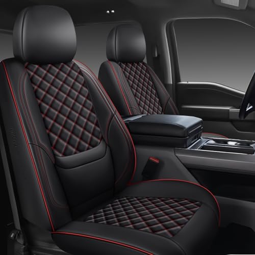WENNFOUR F150 Seat Covers 2015-2026 Full Set, Truck Interior Sets with Lumbar Support Custom Fit for Ford F150 2015-2026, F250/F350/F450 2017-2026 Super Duty Crew Cab XLT XL Lariat Platinum, BlackRed - Image 1