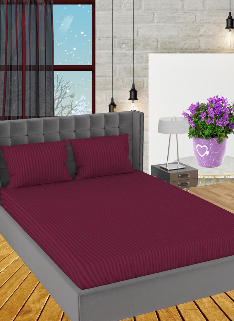 Blueberry Maroon Extra Deep Pocket Sheets Cotton 3 Piece Bed Sheet Set 180x200+35cm - Image 1