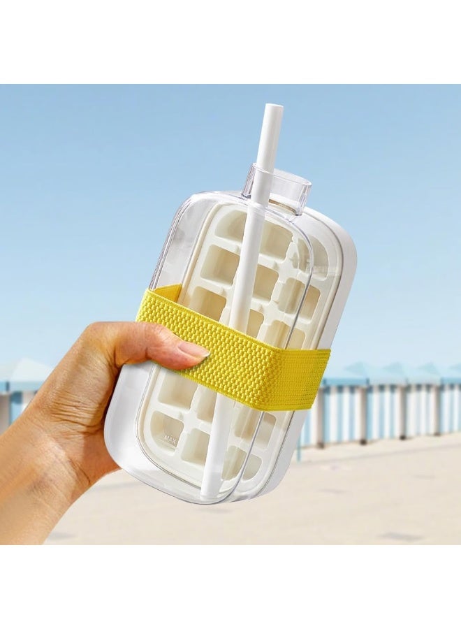 Happy Home Ice Cube Bottle, 2 in 1 Ice Cube Tray Water Bottle with Lid and Bin, Ice Cube Making Bottle, Easy Press to Release Silicone Ice Cube Tray for Juice Beverages Coffee (White, 800 ML) - Image 3