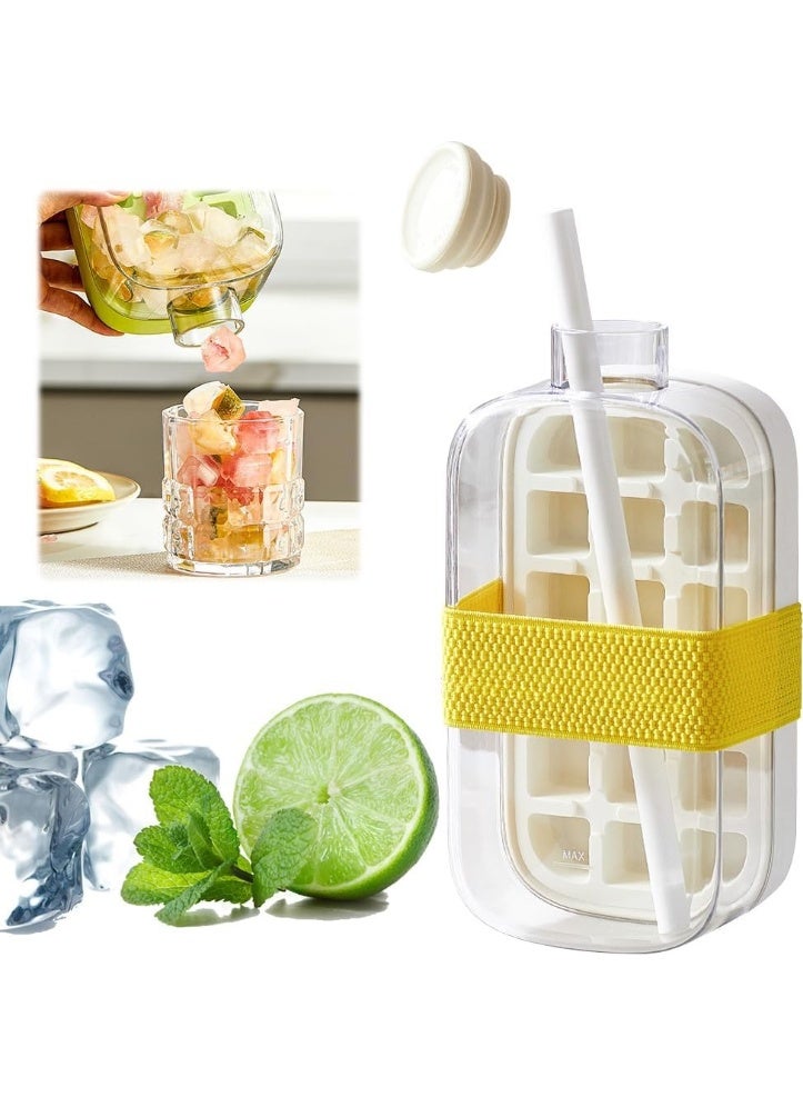 Happy Home Ice Cube Bottle, 2 in 1 Ice Cube Tray Water Bottle with Lid and Bin, Ice Cube Making Bottle, Easy Press to Release Silicone Ice Cube Tray for Juice Beverages Coffee (White, 800 ML) - Image 1