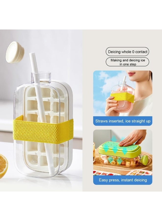 Happy Home Ice Cube Bottle, 2 in 1 Ice Cube Tray Water Bottle with Lid and Bin, Ice Cube Making Bottle, Easy Press to Release Silicone Ice Cube Tray for Juice Beverages Coffee (White, 800 ML) - Image 2