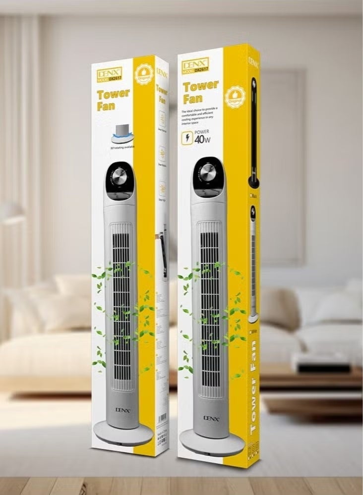 Denx Bladeless Oscillating Tower Fan with Vertical Airflow, Quiet Portable Electric Standing Fan featuring 3 Wind Speeds, 3 Smart Modes, Energy Efficient Cooling for Home, Office, Bedroom and Living Areas - Image 3