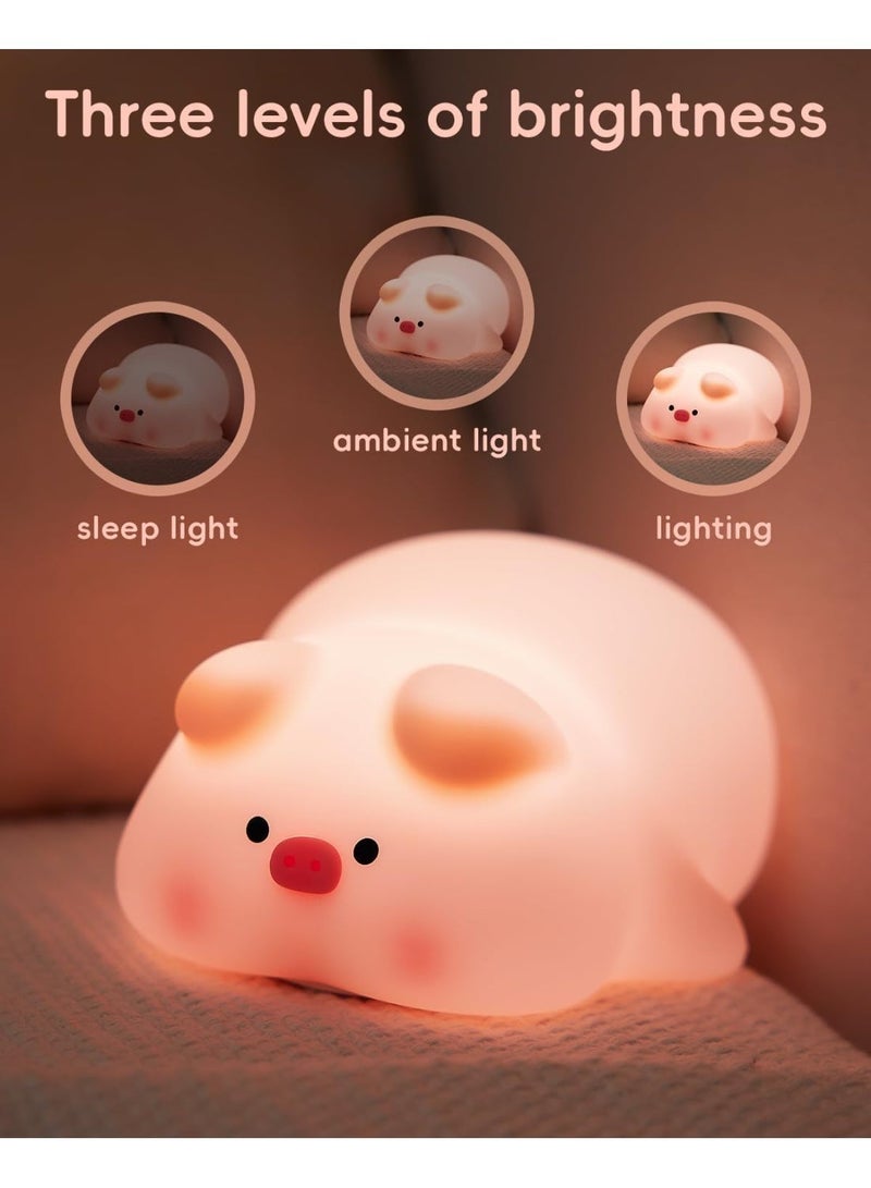 Piggy Night Light for Kids,Silicone Piggy Cute Lamp,3 Level Dimmable Kids Night Light,30 Minutes Timer Nightlight for Kids Room, Rechargable Bedside Touch Baby Night Light, Soft Kids Lamp - Image 3