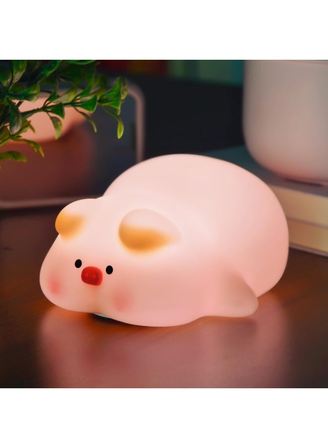 Piggy Night Light for Kids,Silicone Piggy Cute Lamp,3 Level Dimmable Kids Night Light,30 Minutes Timer Nightlight for Kids Room, Rechargable Bedside Touch Baby Night Light, Soft Kids Lamp - Image 1
