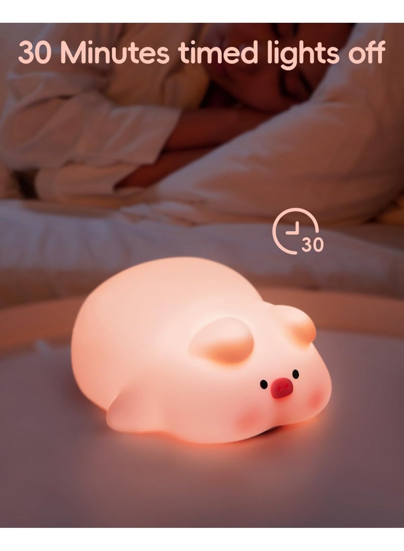 Piggy Night Light for Kids,Silicone Piggy Cute Lamp,3 Level Dimmable Kids Night Light,30 Minutes Timer Nightlight for Kids Room, Rechargable Bedside Touch Baby Night Light, Soft Kids Lamp - Image 2