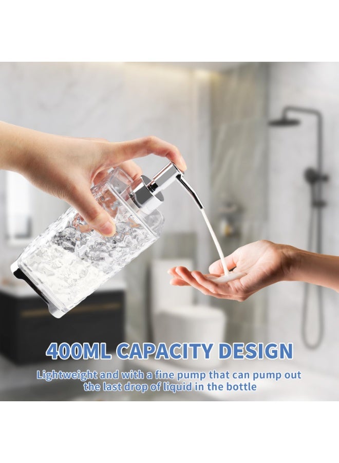 عبوة صابون فاخرة قابلة لإعادة التعبئة - تصميم مربع حديث، مظهر زجاجي شفاف متجمد، موزّع بمضخة للشامبو، جل الاستحمام، صابون اليدين، واللوشن، متين وخالٍ من الفثالات، مثالي للحمام والمطبخ والفنادق - Image 1