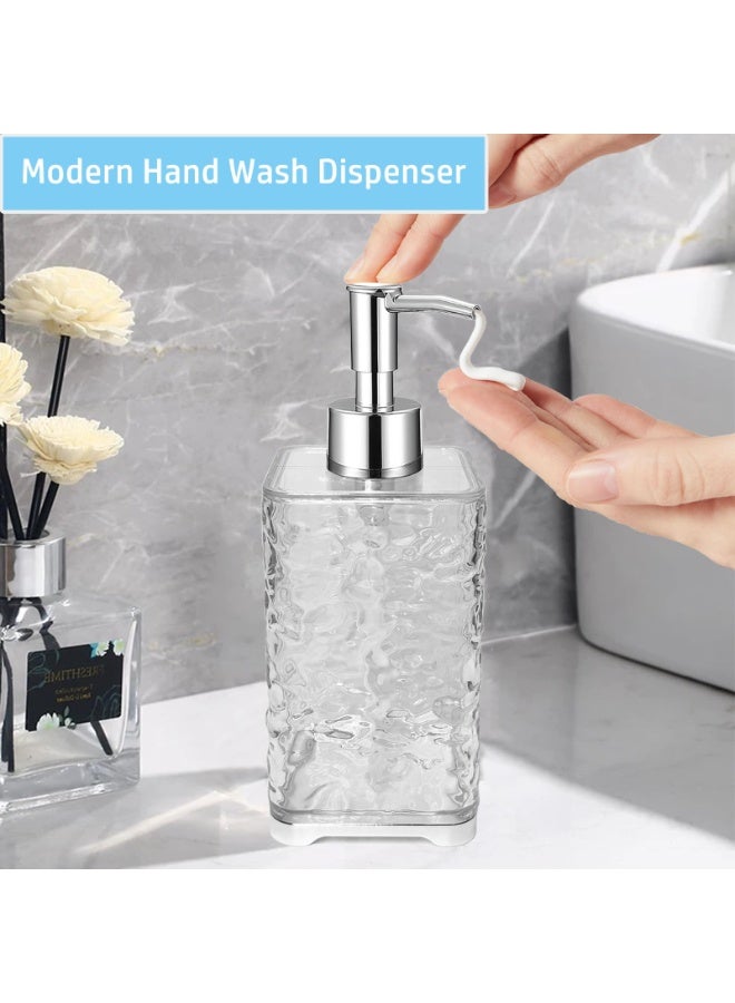 عبوة صابون فاخرة قابلة لإعادة التعبئة - تصميم مربع حديث، مظهر زجاجي شفاف متجمد، موزّع بمضخة للشامبو، جل الاستحمام، صابون اليدين، واللوشن، متين وخالٍ من الفثالات، مثالي للحمام والمطبخ والفنادق - Image 2