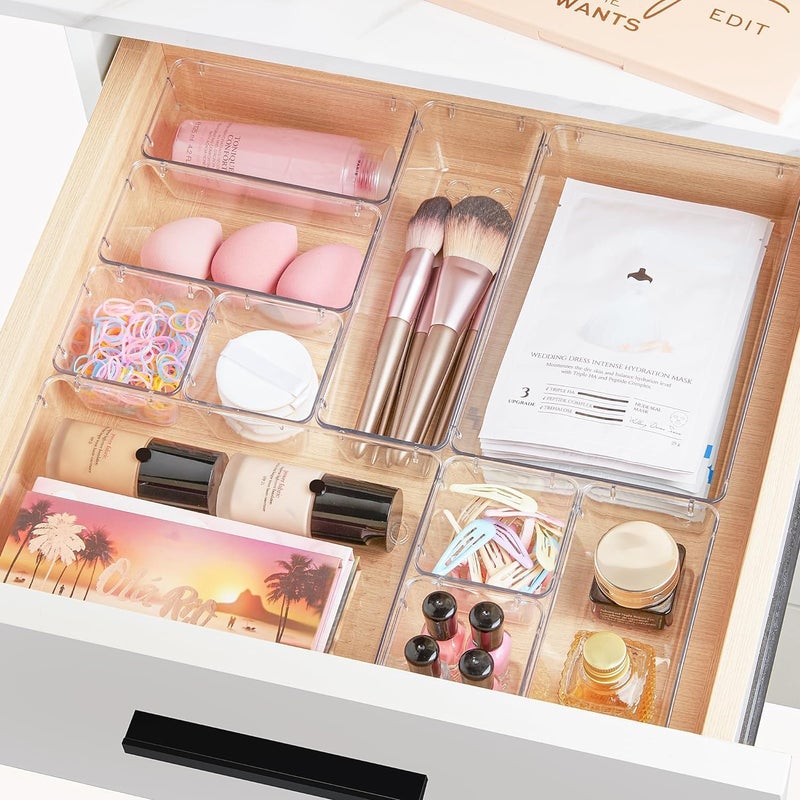 15 Pcs Drawer Organiser System with 4 Sizes, Clear Plastic Dressing Table Drawer Organiser, Can be Used for Makeup, Kitchen, Bathroom, Office - Image 5