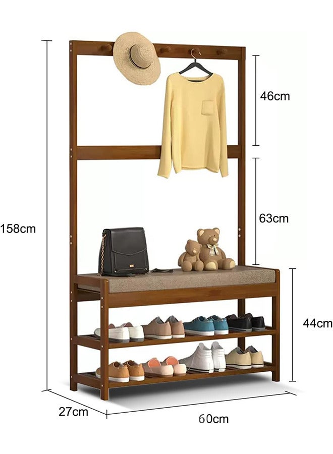 RATSAW Wooden Shoe Rack with Shoe Bench Multifunctional Coat Tree Shoe Storage Cabinet for Unit Entryway Hallway  - Image 3