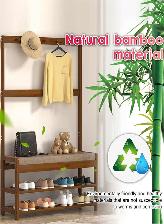 RATSAW Wooden Shoe Rack with Shoe Bench Multifunctional Coat Tree Shoe Storage Cabinet for Unit Entryway Hallway  - Image 4