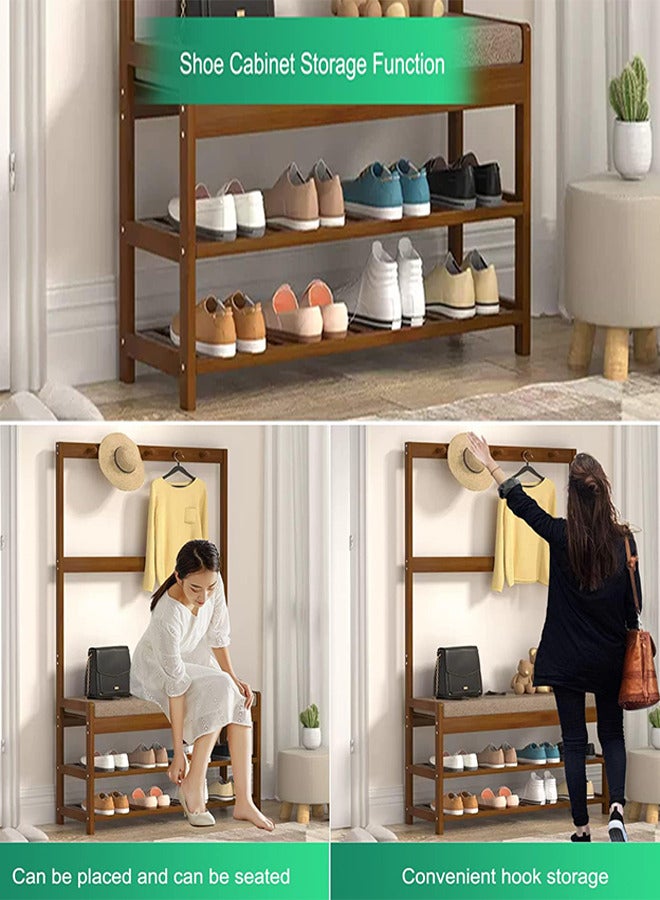 RATSAW Wooden Shoe Rack with Shoe Bench Multifunctional Coat Tree Shoe Storage Cabinet for Unit Entryway Hallway  - Image 5