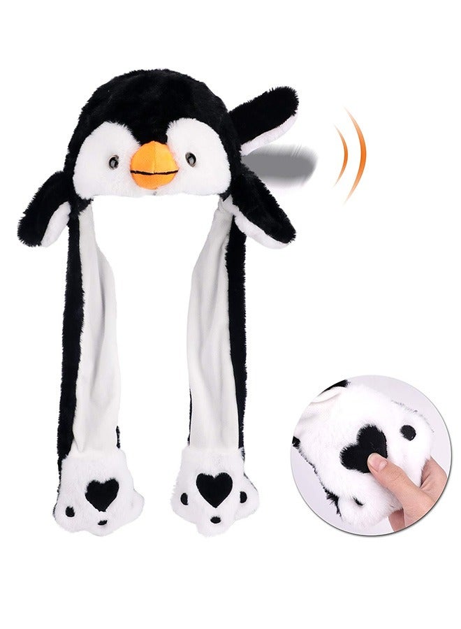 قبعة البطريق بأذنين متحركة تقفز, القبعة تضرب القبعة, العطلة الفضية كوزبلاي ثوب هدية مضحكة للأطفال الأولاد الفتيات, أسود, 22 " - Image 1