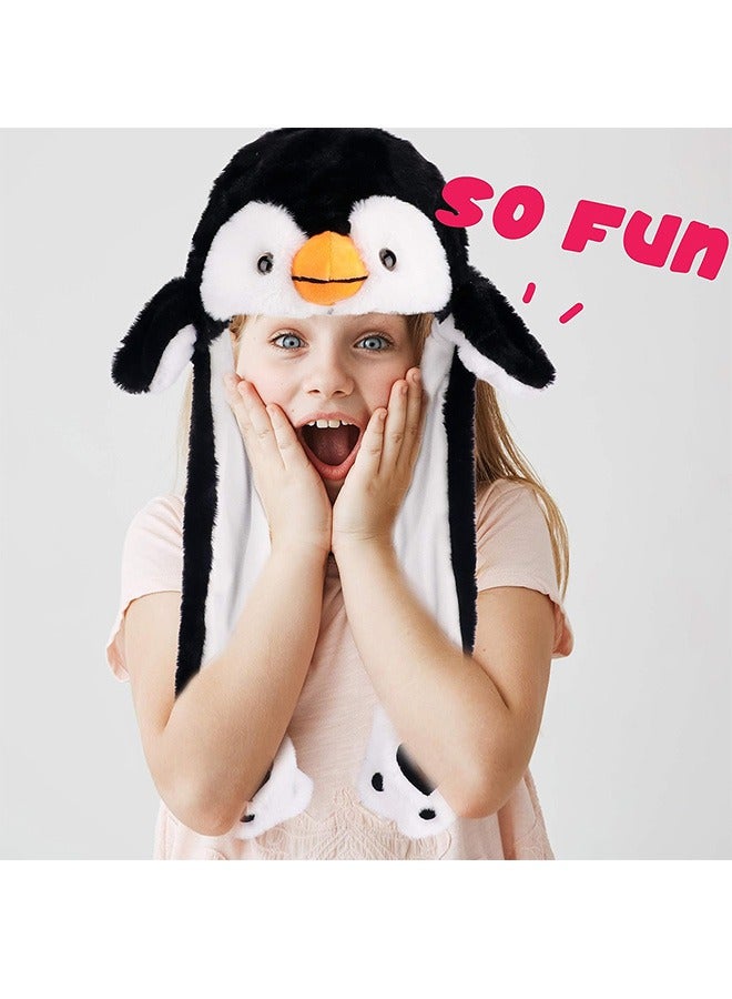 قبعة البطريق بأذنين متحركة تقفز, القبعة تضرب القبعة, العطلة الفضية كوزبلاي ثوب هدية مضحكة للأطفال الأولاد الفتيات, أسود, 22 " - Image 2