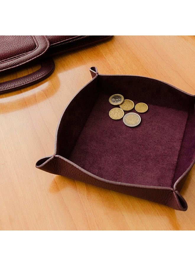 Maruse Italian Tumble Leather Valet Tray Organizer, Office Desk Accessory, Durable Leather Handmade in Italy (Wine) - Image 2