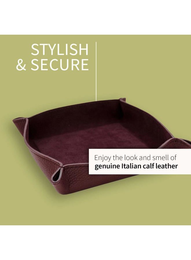 Maruse Italian Tumble Leather Valet Tray Organizer, Office Desk Accessory, Durable Leather Handmade in Italy (Wine) - Image 5