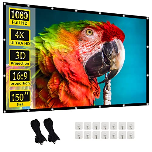 lejiada Projector Screen 150 inch 16:9 160° Viewing Upgraded -lejiada Straight Edges, Foldable, Washable and Wrinkle-Free - for Indoor Home Theater and Outdoor Cinema - Image 1