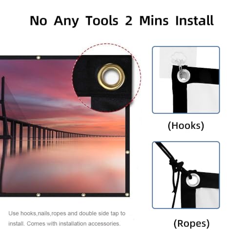 lejiada Projector Screen 150 inch 16:9 160° Viewing Upgraded -lejiada Straight Edges, Foldable, Washable and Wrinkle-Free - for Indoor Home Theater and Outdoor Cinema - Image 4