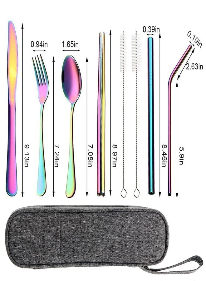 MATSON 8-PCS Rainbow Cutlery Set | Colorful Portable Utensils Set | Reusable Silverware Cutlery for Outdoor,Travel,Camping | Stainless Steel Flatware & Dinnerware Set (Set of 1,Multicolor) - Image 2