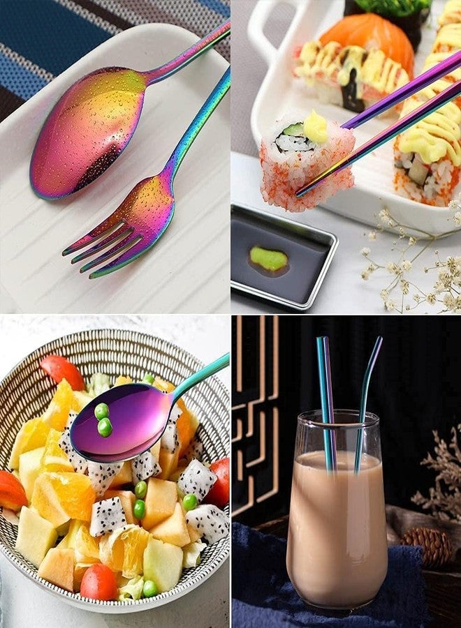 MATSON 8-PCS Rainbow Cutlery Set | Colorful Portable Utensils Set | Reusable Silverware Cutlery for Outdoor,Travel,Camping | Stainless Steel Flatware & Dinnerware Set (Set of 1,Multicolor) - Image 3