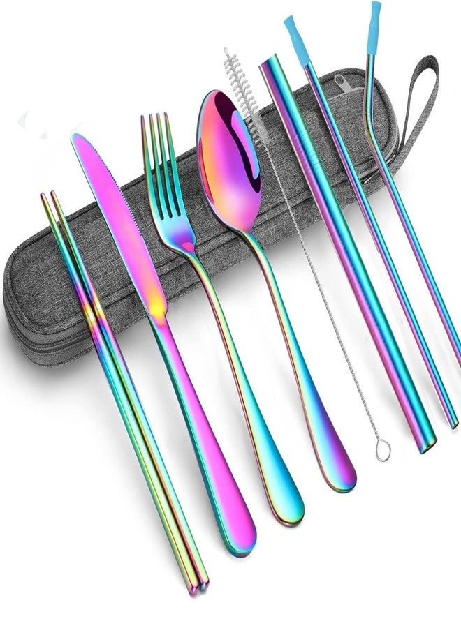 MATSON 8-PCS Rainbow Cutlery Set | Colorful Portable Utensils Set | Reusable Silverware Cutlery for Outdoor,Travel,Camping | Stainless Steel Flatware & Dinnerware Set (Set of 1,Multicolor) - Image 1