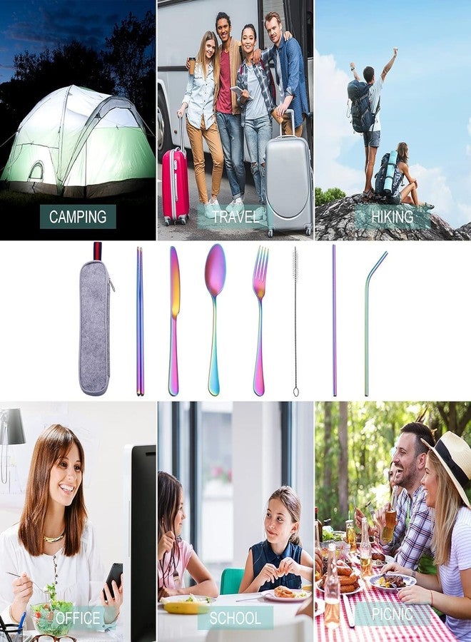 MATSON 8-PCS Rainbow Cutlery Set | Colorful Portable Utensils Set | Reusable Silverware Cutlery for Outdoor,Travel,Camping | Stainless Steel Flatware & Dinnerware Set (Set of 1,Multicolor) - Image 4